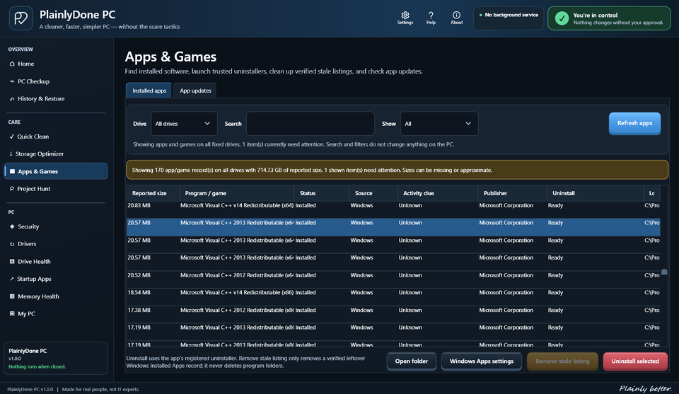 PlainlyDone PC Apps and Games screen