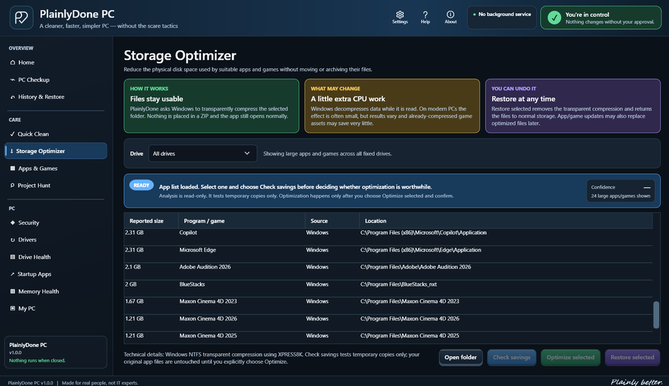 PlainlyDone PC Storage Optimizer